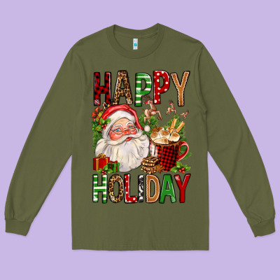 Happy Holiday Santa Claus Christmas Long Sleeve Tee Designed By Fadigitalartstudio