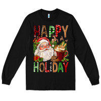 Black happy holiday santa claus christmas Long Sleeve Tee - FaDigitalArtStudio
