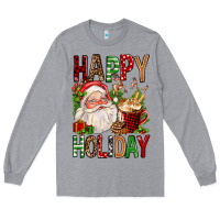 Heather Grey happy holiday santa claus christmas Long Sleeve Tee - FaDigitalArtStudio