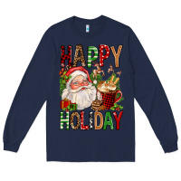 Navy happy holiday santa claus christmas Long Sleeve Tee - FaDigitalArtStudio