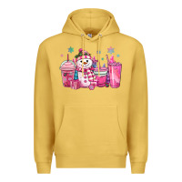 Antique Gold pink christmas snowman coffee cups Premium Hoodie - MaliasSmallBusiness