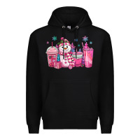 Black pink christmas snowman coffee cups Premium Hoodie - MaliasSmallBusiness