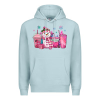 Blue Mist pink christmas snowman coffee cups Premium Hoodie - MaliasSmallBusiness
