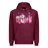 Burgundy pink christmas snowman coffee cups Premium Hoodie - MaliasSmallBusiness