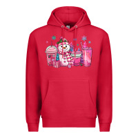 Cardinal pink christmas snowman coffee cups Premium Hoodie - MaliasSmallBusiness