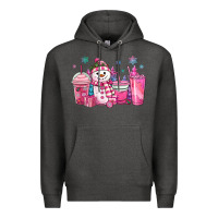 Charcoal Heather pink christmas snowman coffee cups Premium Hoodie - MaliasSmallBusiness
