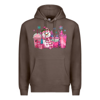 Coffee pink christmas snowman coffee cups Premium Hoodie - MaliasSmallBusiness