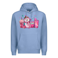 Colony Blue pink christmas snowman coffee cups Premium Hoodie - MaliasSmallBusiness