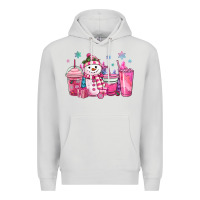 Dove Grey pink christmas snowman coffee cups Premium Hoodie - MaliasSmallBusiness