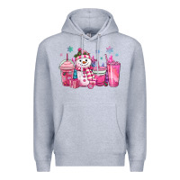 Heather Grey pink christmas snowman coffee cups Premium Hoodie - MaliasSmallBusiness