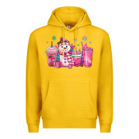 Lemon pink christmas snowman coffee cups Premium Hoodie - MaliasSmallBusiness