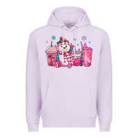 Lilac pink christmas snowman coffee cups Premium Hoodie - MaliasSmallBusiness