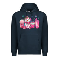 Navy pink christmas snowman coffee cups Premium Hoodie - MaliasSmallBusiness