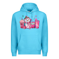 Ocean Blue pink christmas snowman coffee cups Premium Hoodie - MaliasSmallBusiness
