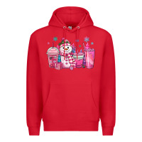 Red pink christmas snowman coffee cups Premium Hoodie - MaliasSmallBusiness