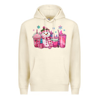 Sandshell pink christmas snowman coffee cups Premium Hoodie - MaliasSmallBusiness
