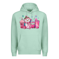 Seafoam pink christmas snowman coffee cups Premium Hoodie - MaliasSmallBusiness