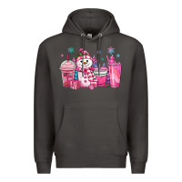 Smoke pink christmas snowman coffee cups Premium Hoodie - MaliasSmallBusiness