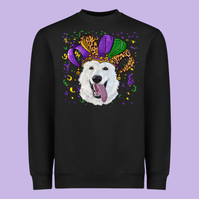 Heavyweight Sweatshirt mardi gras hat  white shepherd