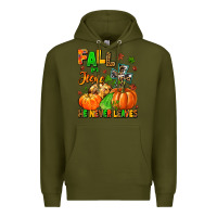 Army Green fall for jesus he never leaves Premium Hoodie - MaliasSmallBusiness