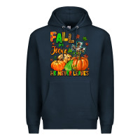 Navy fall for jesus he never leaves Premium Hoodie - MaliasSmallBusiness