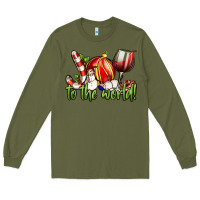 Army Green joy to the world christmas wine Long Sleeve Tee - FaDigitalArtStudio