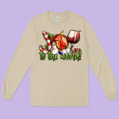 Joy To The World Christmas Wine Long Sleeve Tee Designed By Fadigitalartstudio