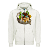 Oatmeal Heather cowboy cactus  sunflowers whiskey Zipper Hoodie - AdoDesignShop