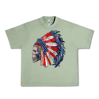 Oil Green american indian headdress with skull Urban Heavy Tee - RanaPortraitStore