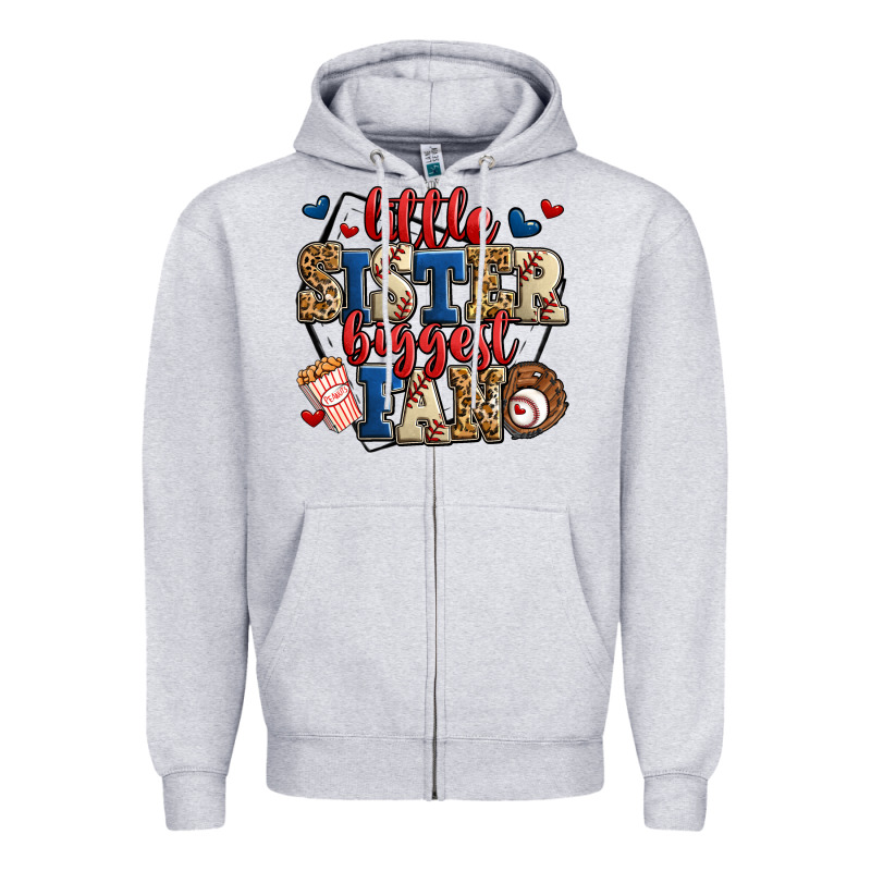 Little Sister Biggest Fan Baseball Zipper Hoodie by Jasminsmagicworld | Teevron
