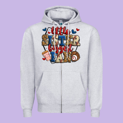Little Sister Biggest Fan Baseball Zipper Hoodie Designed By Jasminsmagicworld