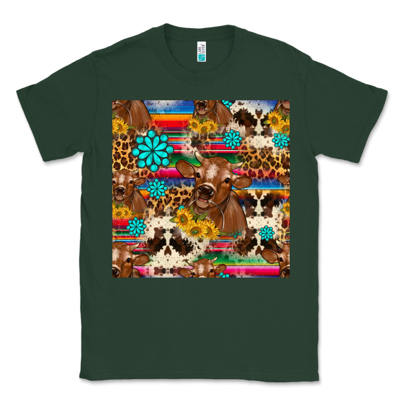 Western Sunflower Bucket Cow Seamless Pattern Classic Tee by HRA Design Shop | Teevron