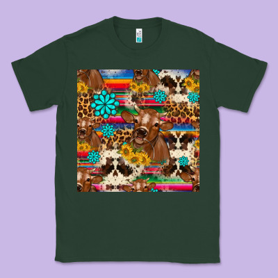Western Sunflower Bucket Cow Seamless Pattern Classic Tee Designed By Hra Design Shop