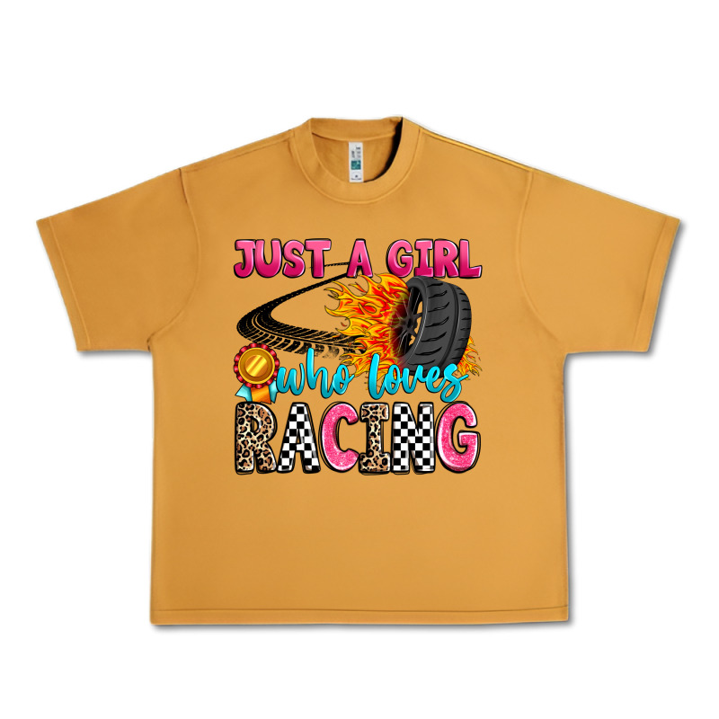 Just A Girl Who Loves Racing Urban Heavy Tee by Zillion Design Studio | Teevron