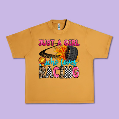 Just A Girl Who Loves Racing Urban Heavy Tee Designed By Zillion Design Studio
