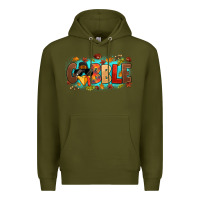 Army Green gobble with thanksgiving turkeys Premium Hoodie - MaliasSmallBusiness