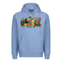 Colony Blue gobble with thanksgiving turkeys Premium Hoodie - MaliasSmallBusiness