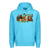 Ocean Blue gobble with thanksgiving turkeys Premium Hoodie - MaliasSmallBusiness