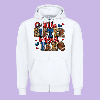Little Sister Biggest Fan American Football Zipper Hoodie Designed By Jasminsmagicworld