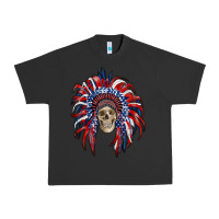 Pigment Black american flag indian headdress with skull Urban Heavy Tee - RanaPortraitStore