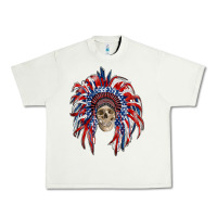 Pistachio american flag indian headdress with skull Urban Heavy Tee - RanaPortraitStore