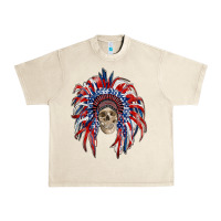 American Flag Indian Headdress With Skull Urban Heavy Tee | Teevron