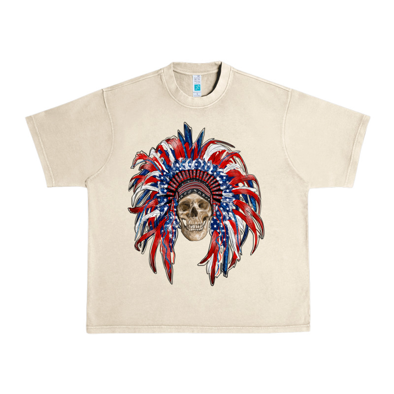 American Flag Indian Headdress With Skull Urban Heavy Tee by RanaPortraitStore | Teevron