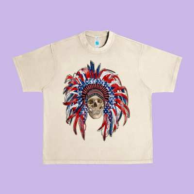 American Flag Indian Headdress With Skull Urban Heavy Tee Designed By Ranaportraitstore