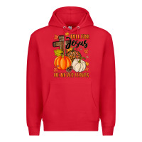 Red fall for jesus he never leaves Premium Hoodie - MaliasSmallBusiness