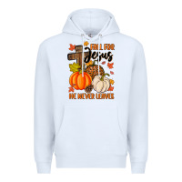 White fall for jesus he never leaves Premium Hoodie - MaliasSmallBusiness