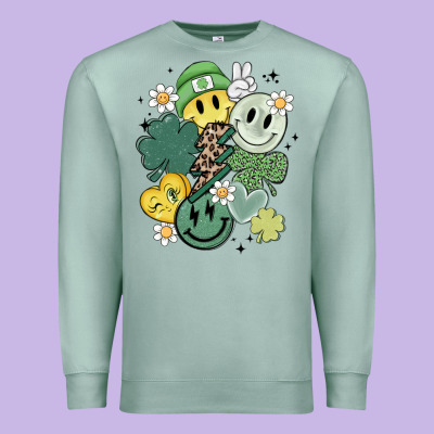 St Patricks Day Green Smile Premium Sweatshirt Designed By Maliassmallbusiness