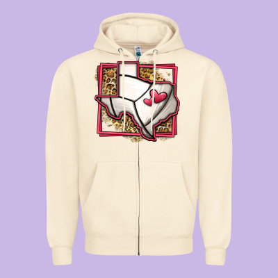 Leopard Volleyball Texas Map Zipper Hoodie Designed By Jasminsmagicworld