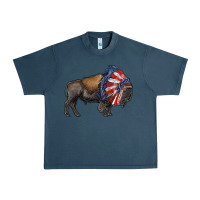 Midnight Navy american bison with indian headdress Urban Heavy Tee - RanaPortraitStore