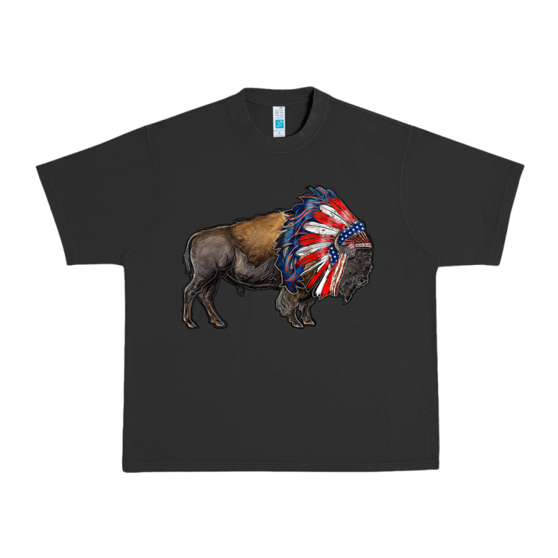 American Bison With Indian Headdress Urban Heavy Tee by RanaPortraitStore | Teevron